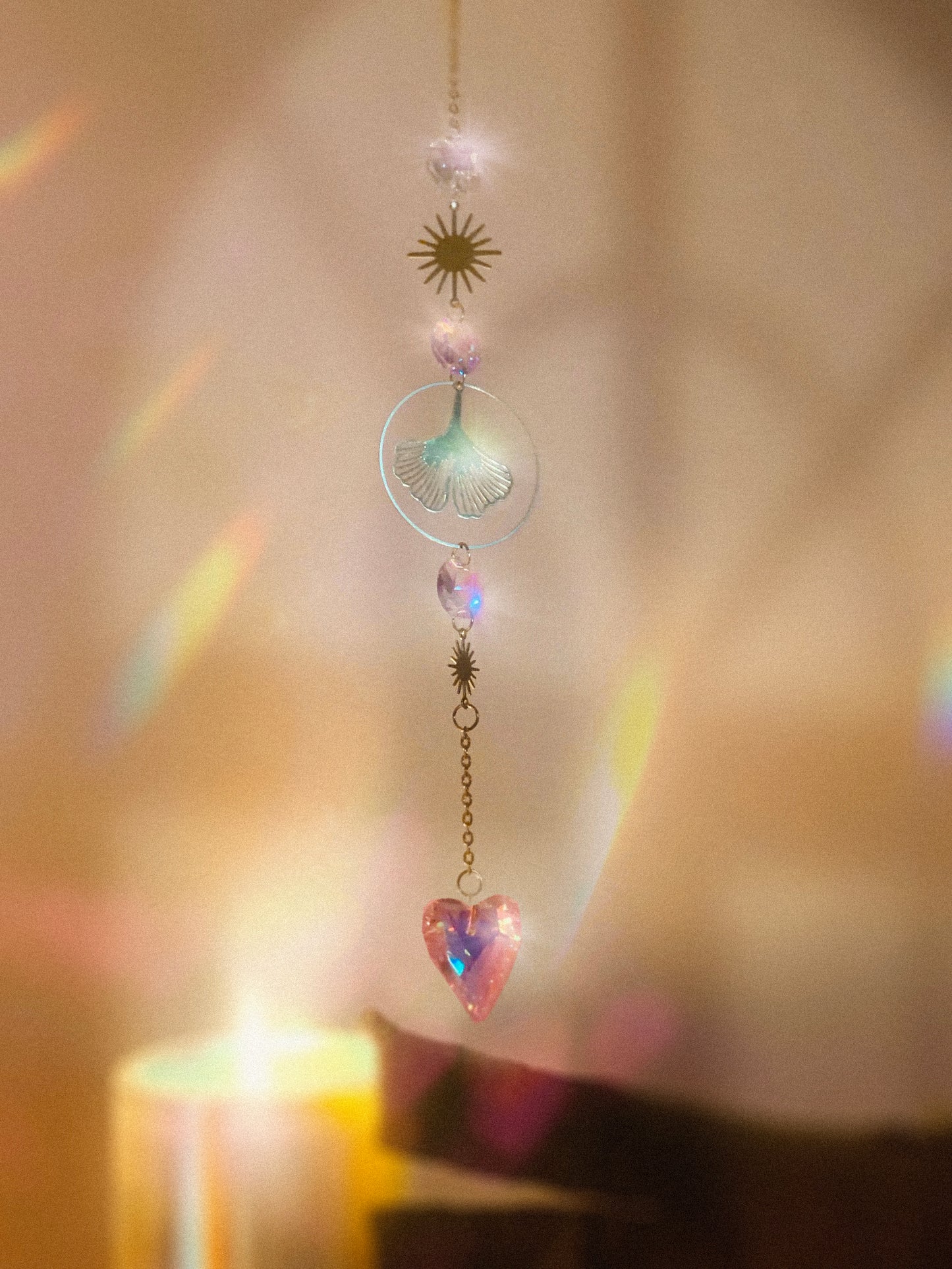 Golden Gulmohar Heart Crystal Suncatcher
