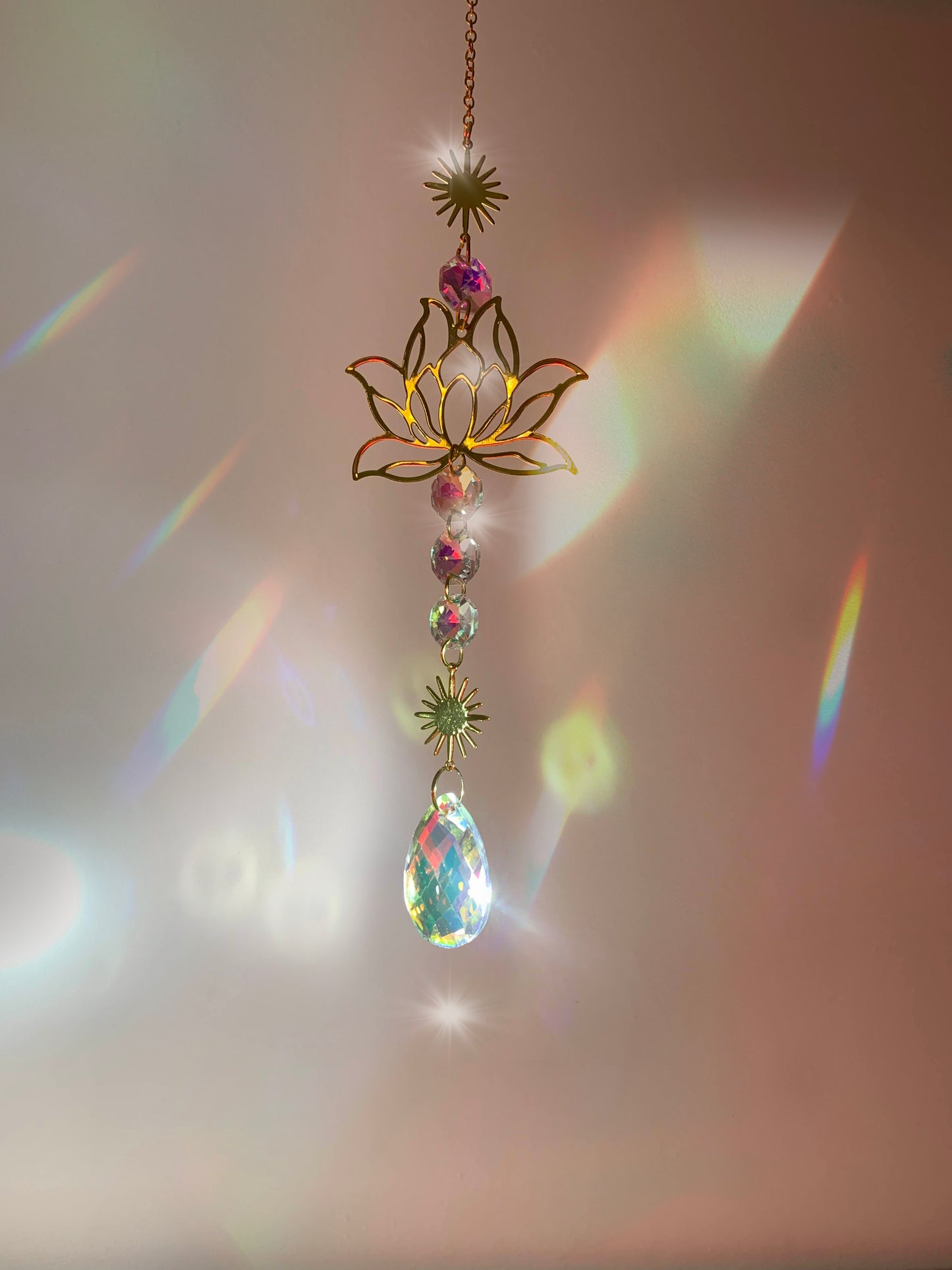 Golden Lotus Rainbow Crystal Suncatcher