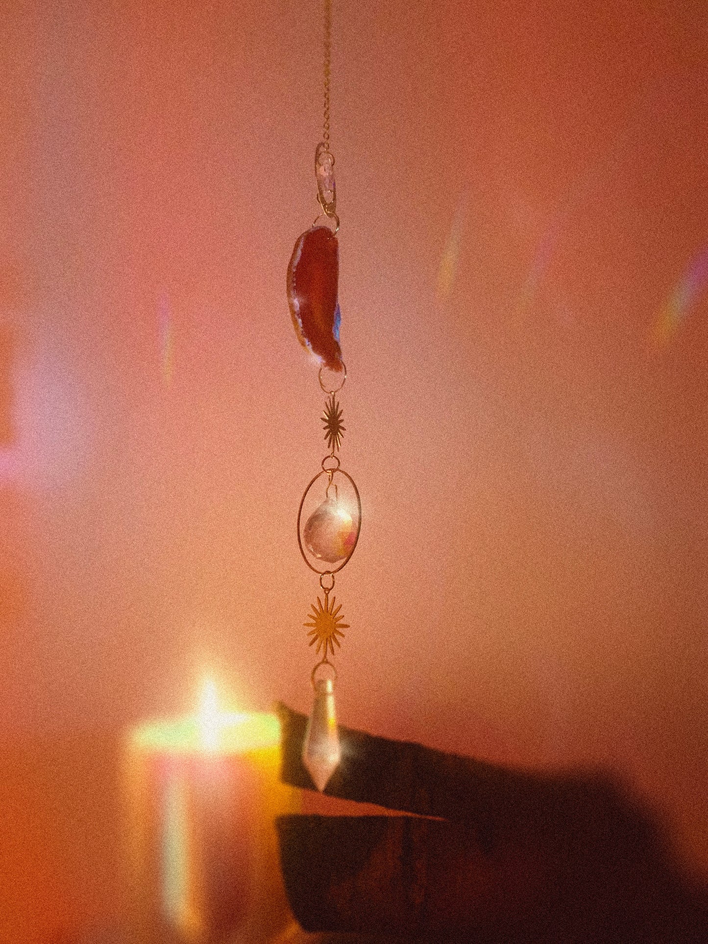 Red Agate Moon + Sun Suncatcher