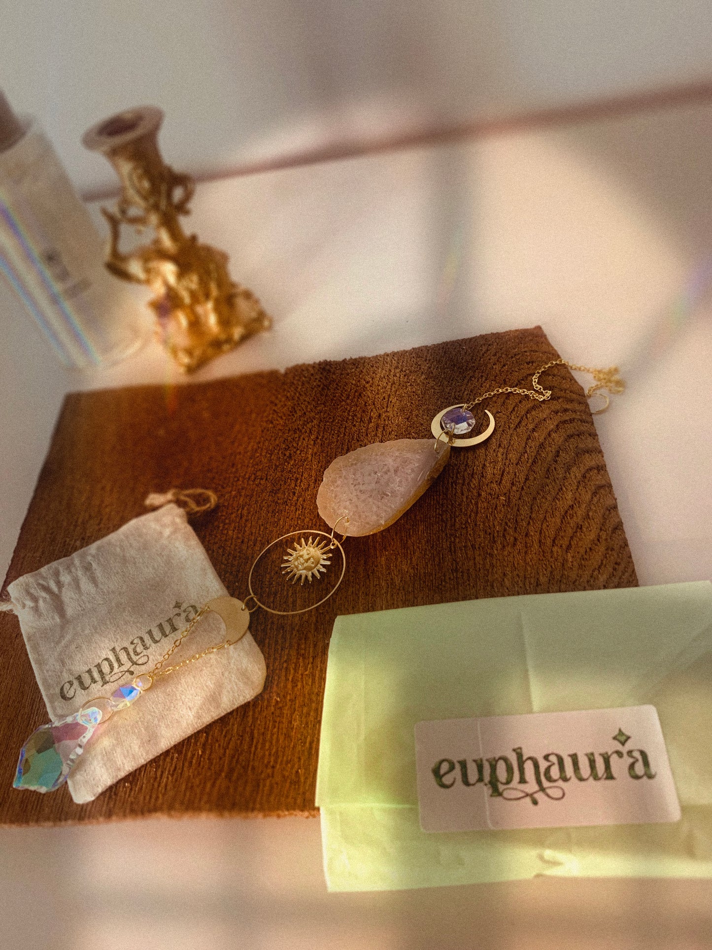 White Agate Moon + Sun Suncatcher
