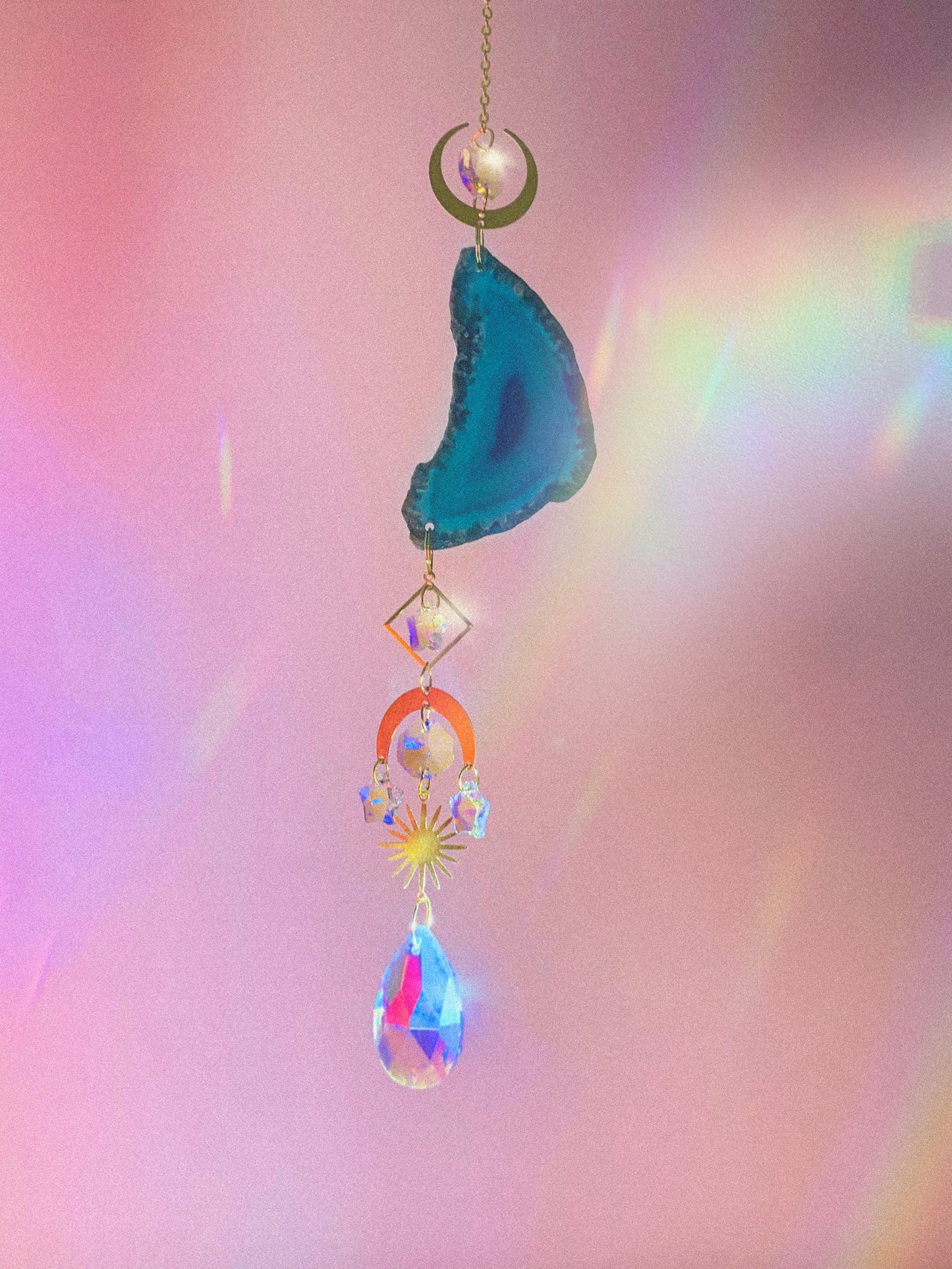 Blue Agate Moon + Sun Suncatcher
