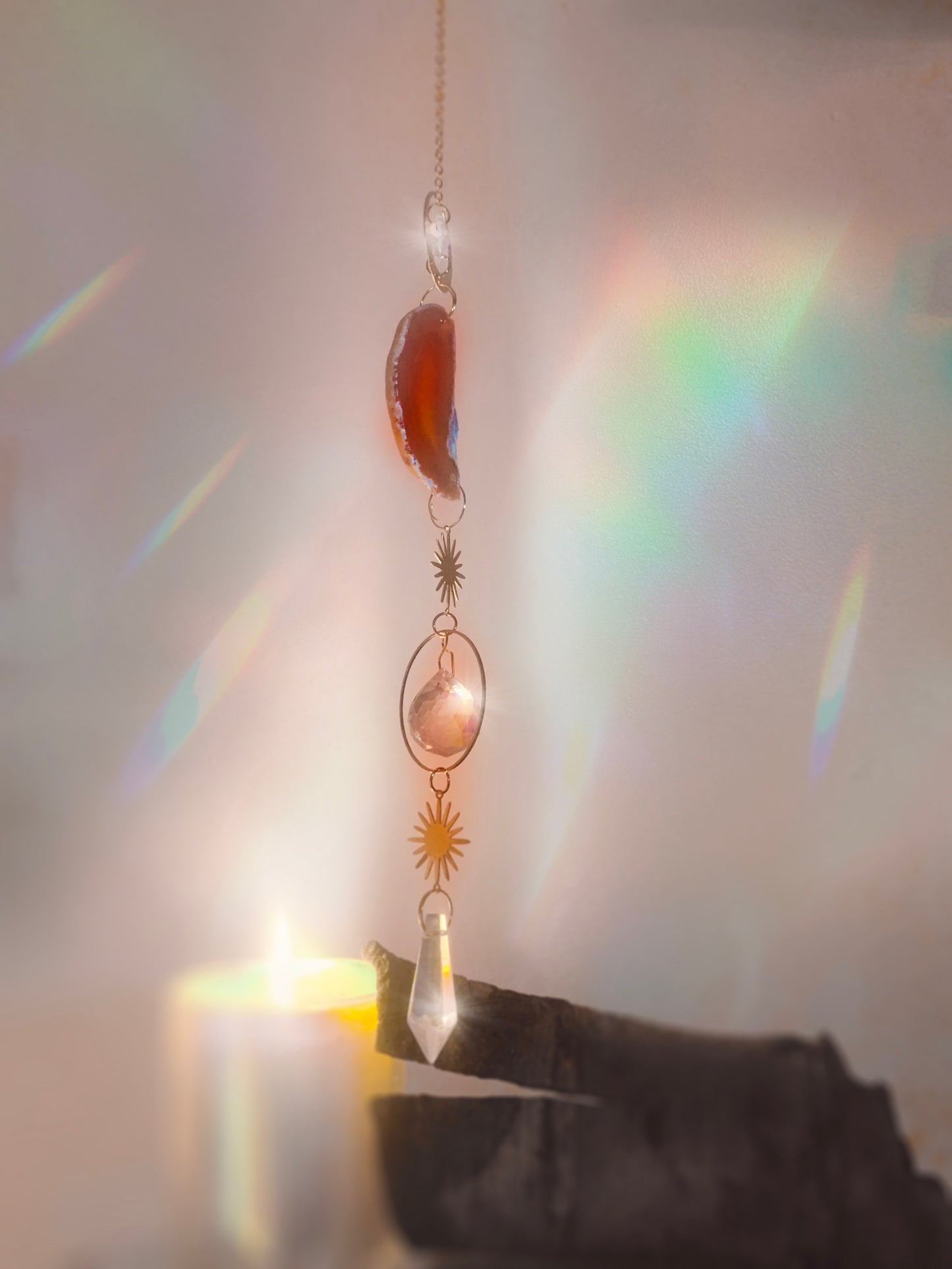 Red Agate Moon + Sun Suncatcher