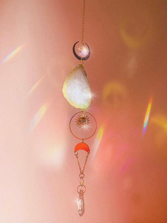 White Agate Moon + Sun Suncatcher